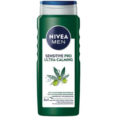 Nivea Men Sensitive Pro Ultra Calming Shower Face, Body & Hair Gel with Hemp Seed Oil Ανδρικό Αφρόλουτρο σε Μορφή Gel για Πρόσωπο, Σώμα & Μαλλιά 500ml